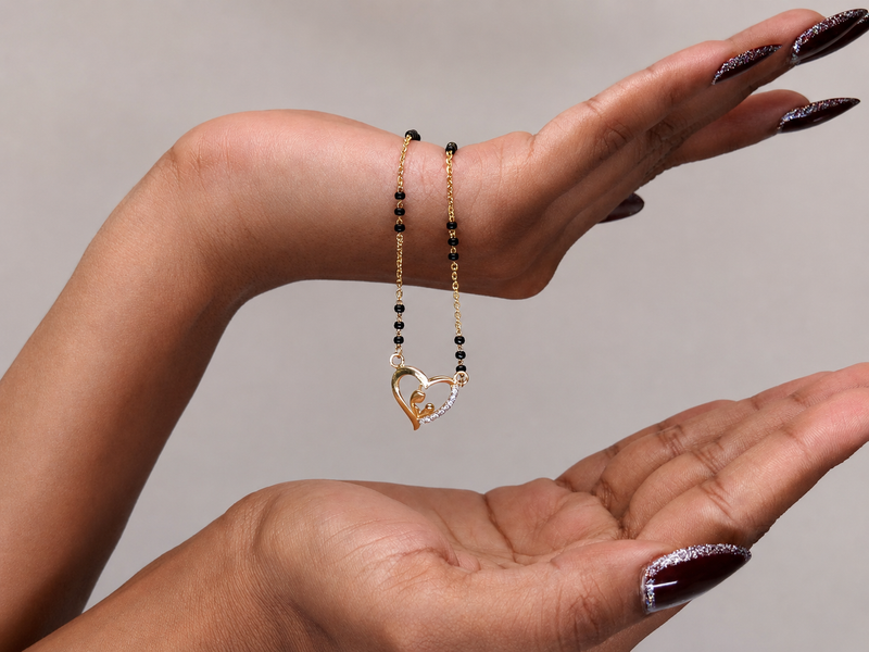 Golden Open Heart CZ Mangalsutra – view 5