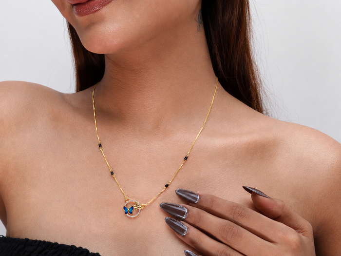 Golden Mini Butterfly CZ Circle Mangalsutra – view 3