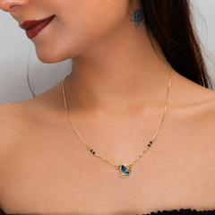 Golden Blue Enamel Butterfly Ring Mangalsutra – view 3