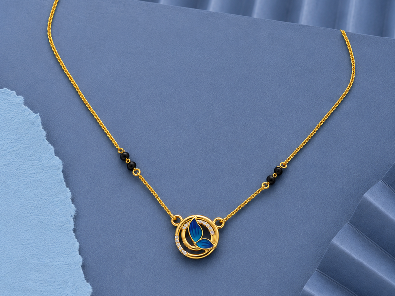 Golden Blue Enamel Butterfly Ring Mangalsutra – view 4