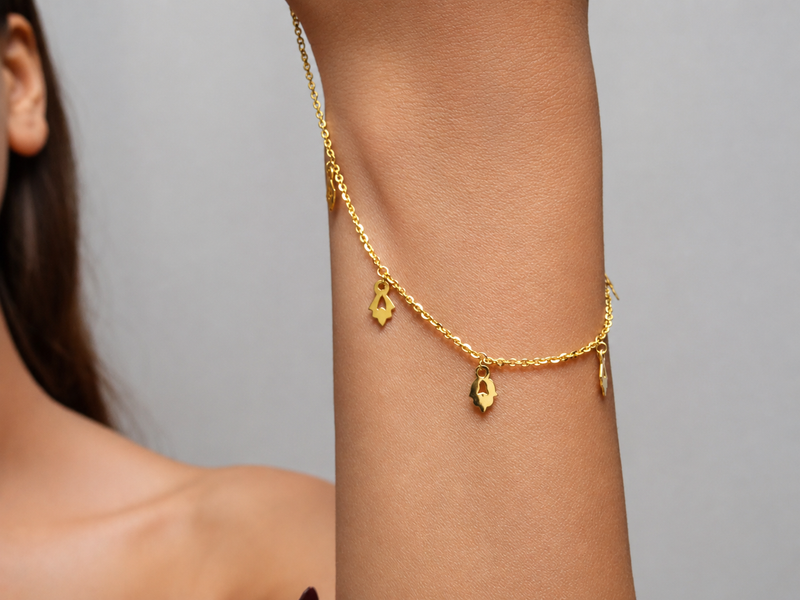 Golden Triple Leaf Charm Chain Necklace – view 3