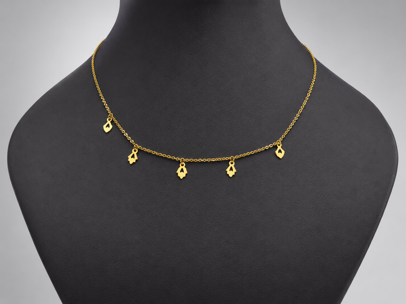 Golden Triple Leaf Charm Chain Necklace – view 5