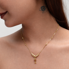 Golden Jhumka Drop Short Chain Necklace – view 3