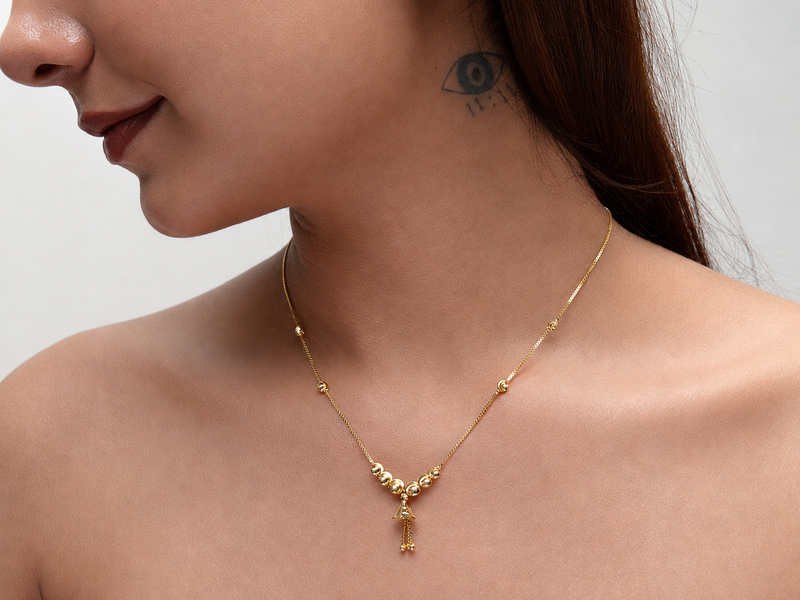 Golden Jhumka Drop Short Chain Necklace – view 3
