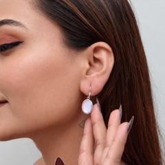Silver Pink Shell Oval Drop Earrings – view 4