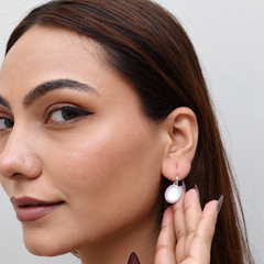 Silver Pink Shell Oval Drop Earrings – view 5