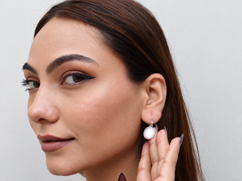 Silver Pink Shell Oval Drop Earrings – view 5