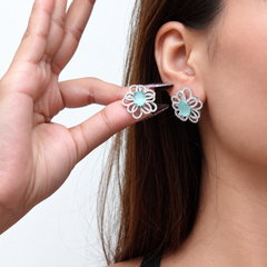 Silver Mint Oval Floral Openwork Studs – view 2