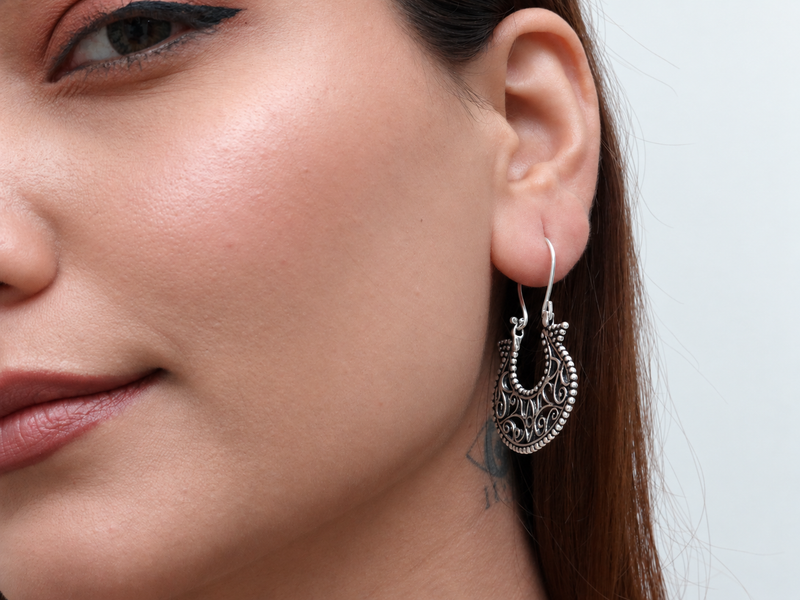 Oxidised Silver Filigree Chandbali Earrings – view 2
