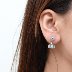 Silver Ruby Flower & Green CZ Jhumkas – view 3