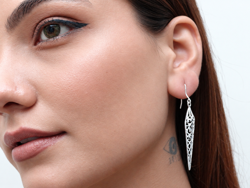 Silver Filigree Spike Drop Earrings – view 3