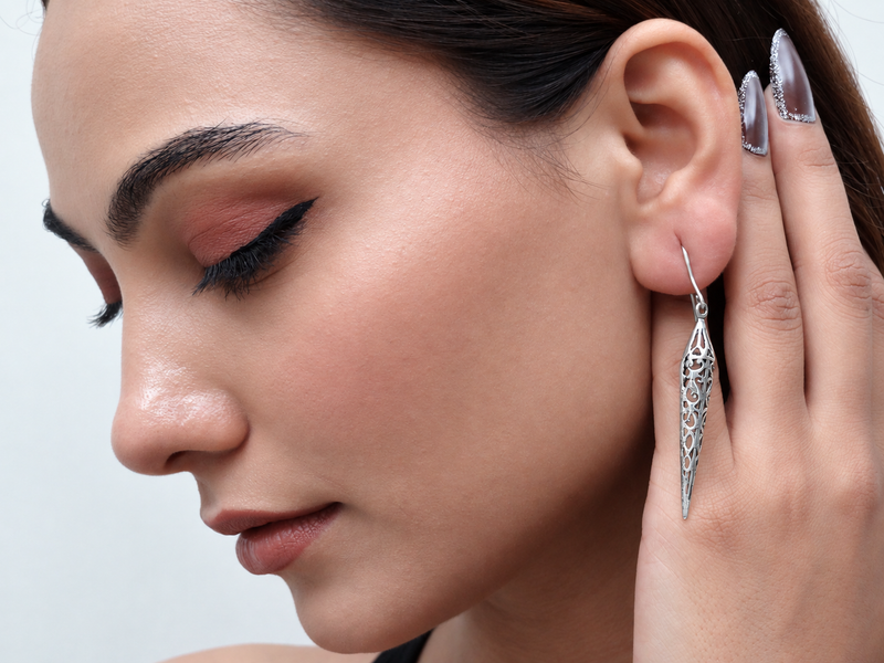 Silver Filigree Spike Drop Earrings – view 4