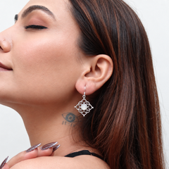 Silver Pearl Centre Filigree Square Drops – view 2