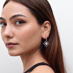 Silver Pearl Centre Filigree Square Drops – view 4