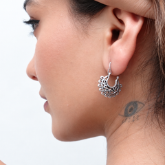 Oxidised Silver Beaded Filigree Bali Hoops – view 3