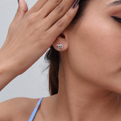 Silver Smiley Heart Openwork Studs – view 2