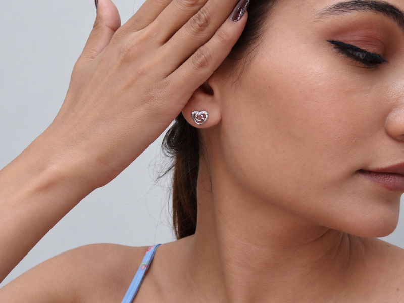Silver Smiley Heart Openwork Studs – view 2