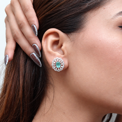 Silver Mint Oval Sunburst Halo Studs – view 2