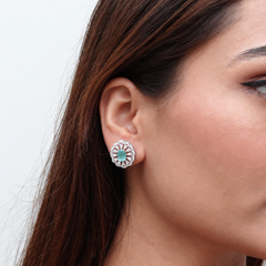 Silver Mint Oval Sunburst Halo Studs – view 3