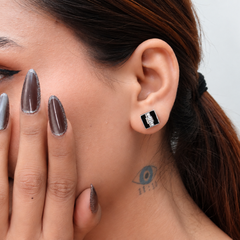 Silver Black Enamel Square CZ Bar Studs – view 3