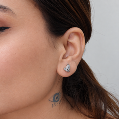 Silver Pave Leaf Paisley Studs – view 3