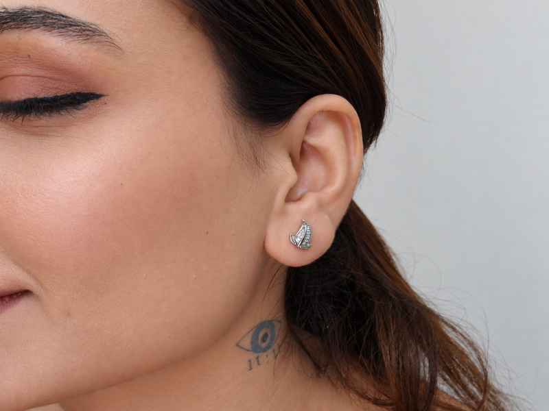 Silver Pave Leaf Paisley Studs – view 3