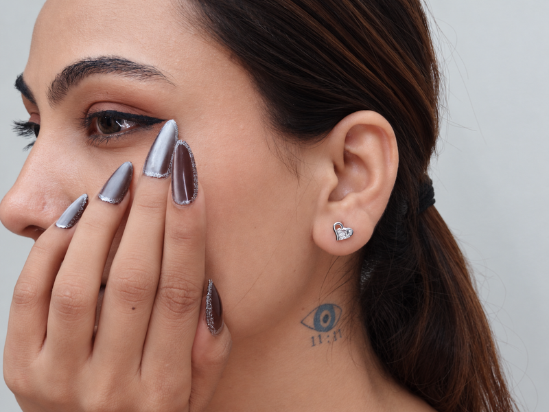 Silver Pave Heart Studs – view 3