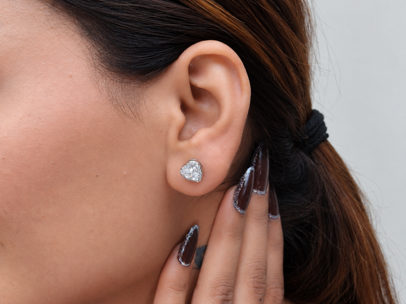 Silver Heart CZ Halo Studs – view 2