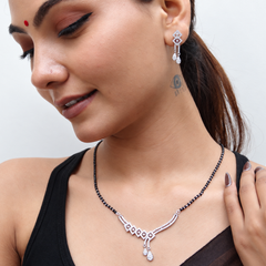 Silver CZ Scroll Bar & Teardrop Mangalsutra – view 2