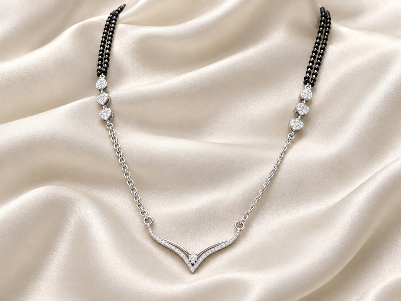Silver CZ Slim V-Bar Mangalsutra – view 2