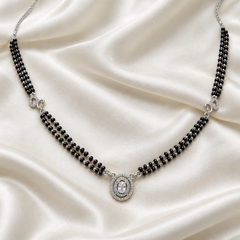 Silver Oval CZ Halo Double-Strand Mangalsutra