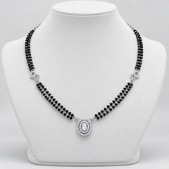 Silver Oval CZ Halo Double-Strand Mangalsutra – view 3
