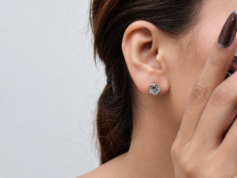 Silver Pave Clover & Heart Studs – view 3