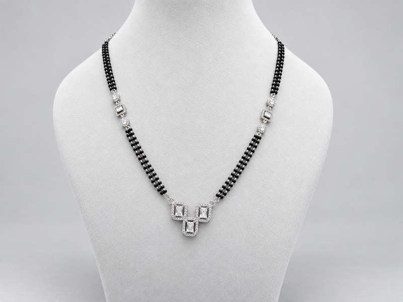 Silver Twin CZ Square Double-Strand Mangalsutra – view 3