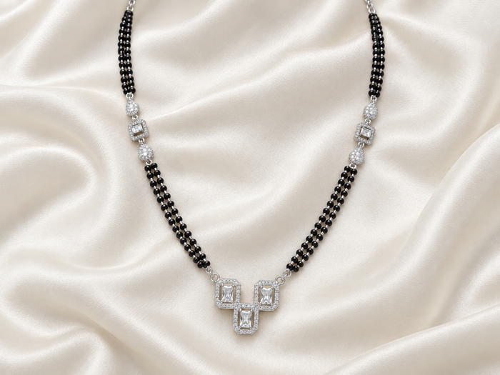 Silver Twin CZ Square Double-Strand Mangalsutra