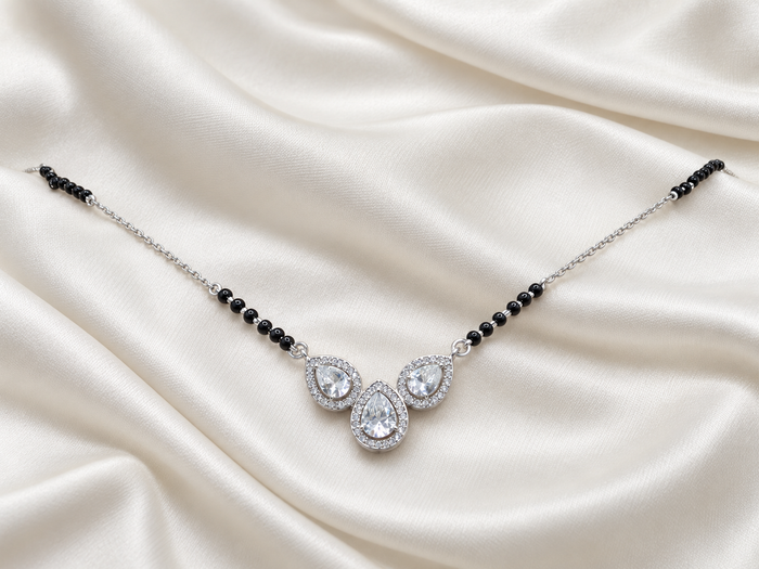 Silver Triple CZ Teardrop Mangalsutra