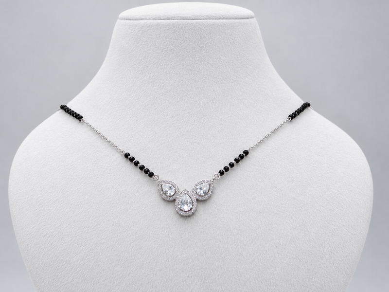 Silver Triple CZ Teardrop Mangalsutra – view 3