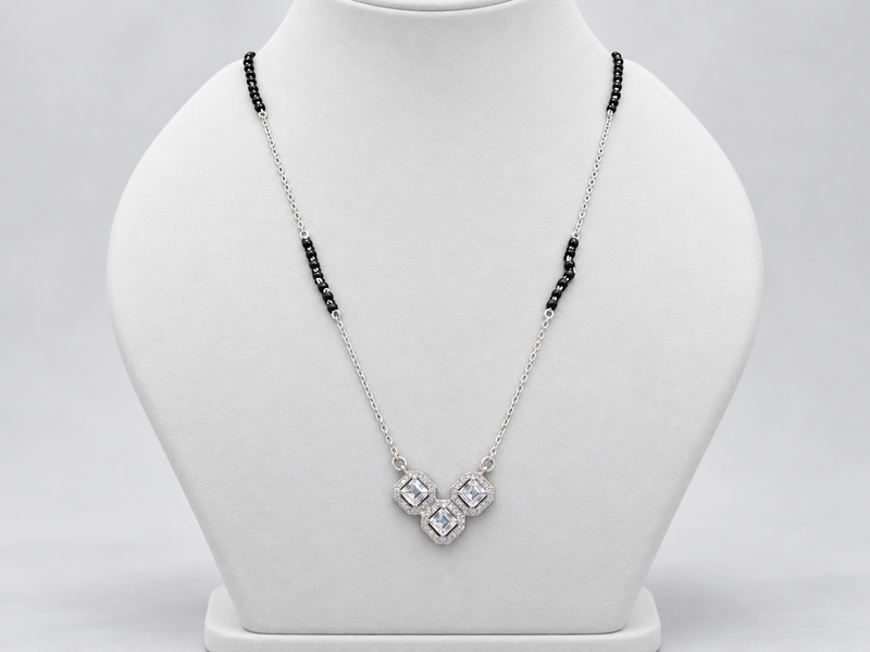 Silver Triple CZ Square Mangalsutra – view 3