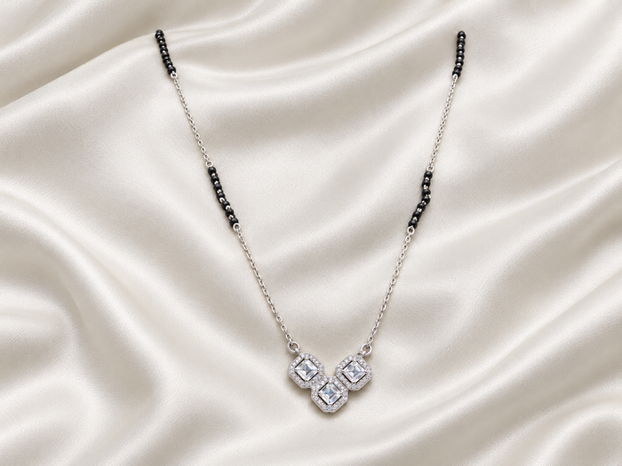 Silver Triple CZ Square Mangalsutra