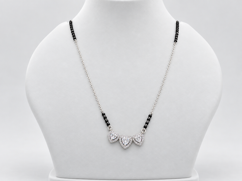 Silver CZ Double Heart Mangalsutra – view 3