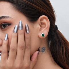 Silver Emerald Oval CZ Halo Studs – view 3