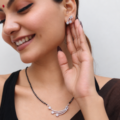 Silver CZ Swirl Bar Mangalsutra & Earring Set – view 2