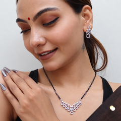 Silver CZ Scalloped Mangalsutra & Earring Set – view 2