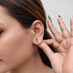 Silver Green Heart Bezel Studs – view 2
