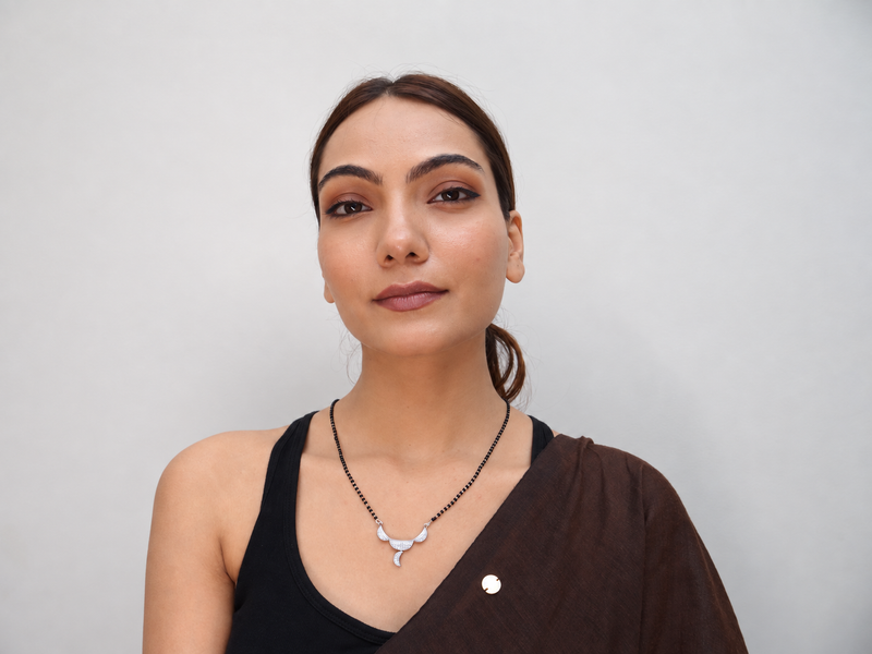 Silver CZ Crescent Horn Mini Mangalsutra – view 2