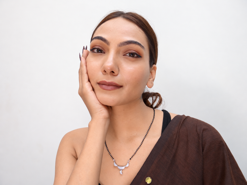Silver CZ Crescent Horn Mini Mangalsutra – view 3