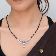 Silver CZ Fan Pendant Drop Mangalsutra – view 2
