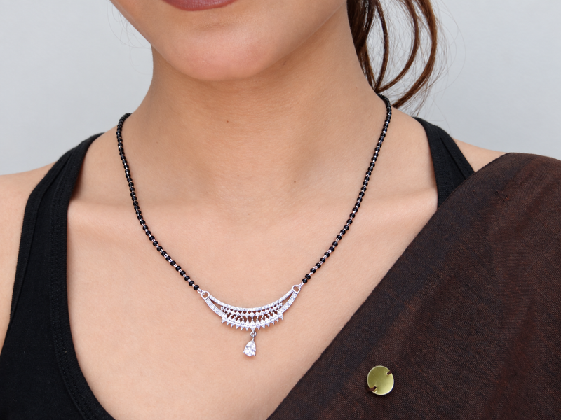 Silver CZ Fan Pendant Drop Mangalsutra – view 2