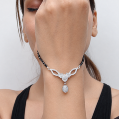 Silver CZ Bow & Teardrop Mangalsutra – view 2