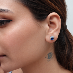 Silver Blue Round Bezel Milgrain Studs – view 2